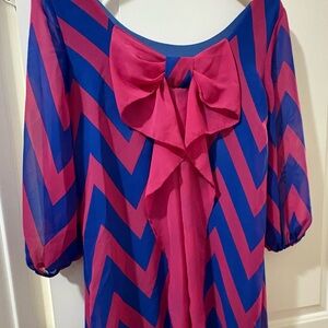 Pink and blue chevron bow dress
